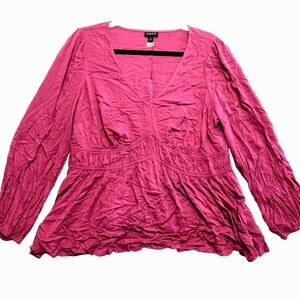 Torrid Blouse Top Womens 0X Red Rayon Slub Waist Blouson Sleeve